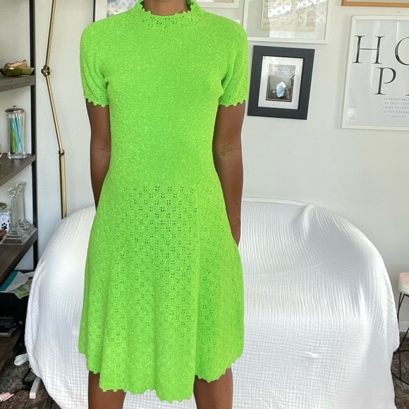 VTG 70s Rare Mod Neon Dress XS/S/M 50s 60s Designer Grn Mad Max Hippie - Picture 4 of 8